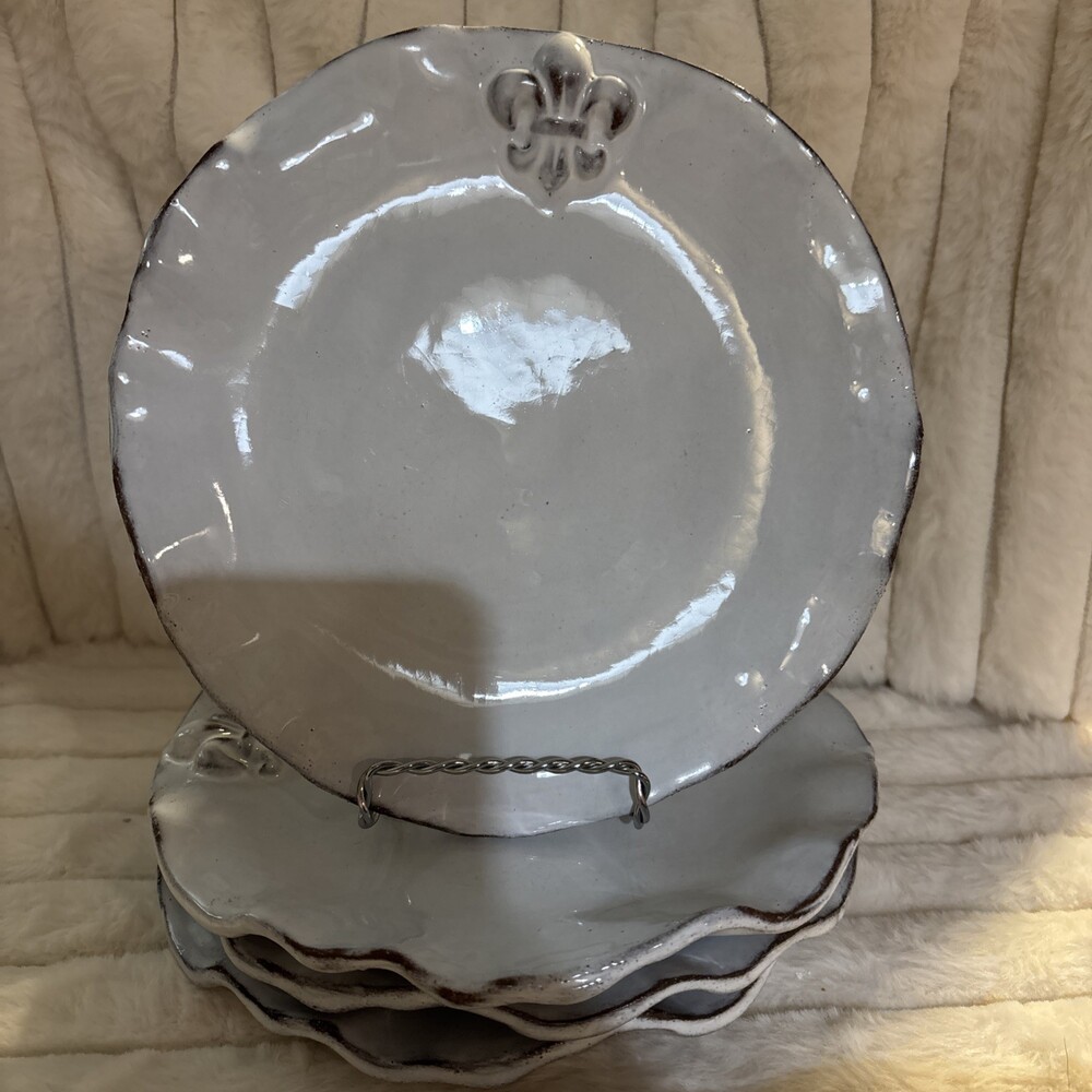 Retired Abigail's Fluer De Lis Italian Clay Salad Dessert Plates Set Of 4 - Picture 2 of 5